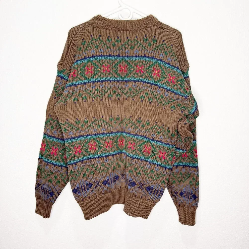 Vintage Eddie Bauer Heavy Knit Fair Isle Sweater Cotton - Picture 5 of 6